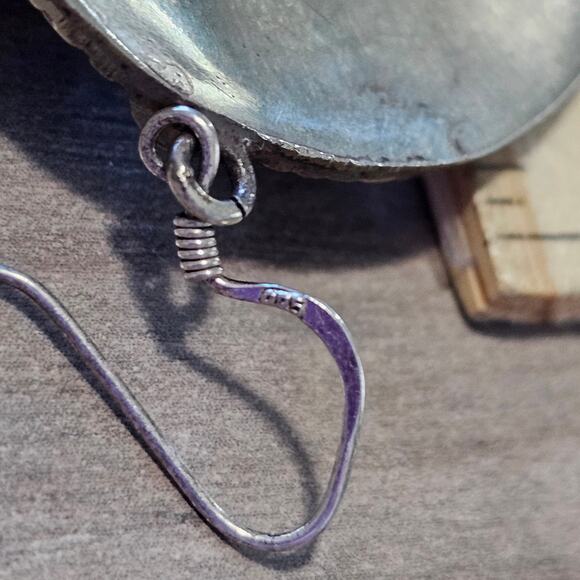 Vintage Tibetan Silver Round Earrings with Coral & Turquoise - Picture 3 of 6